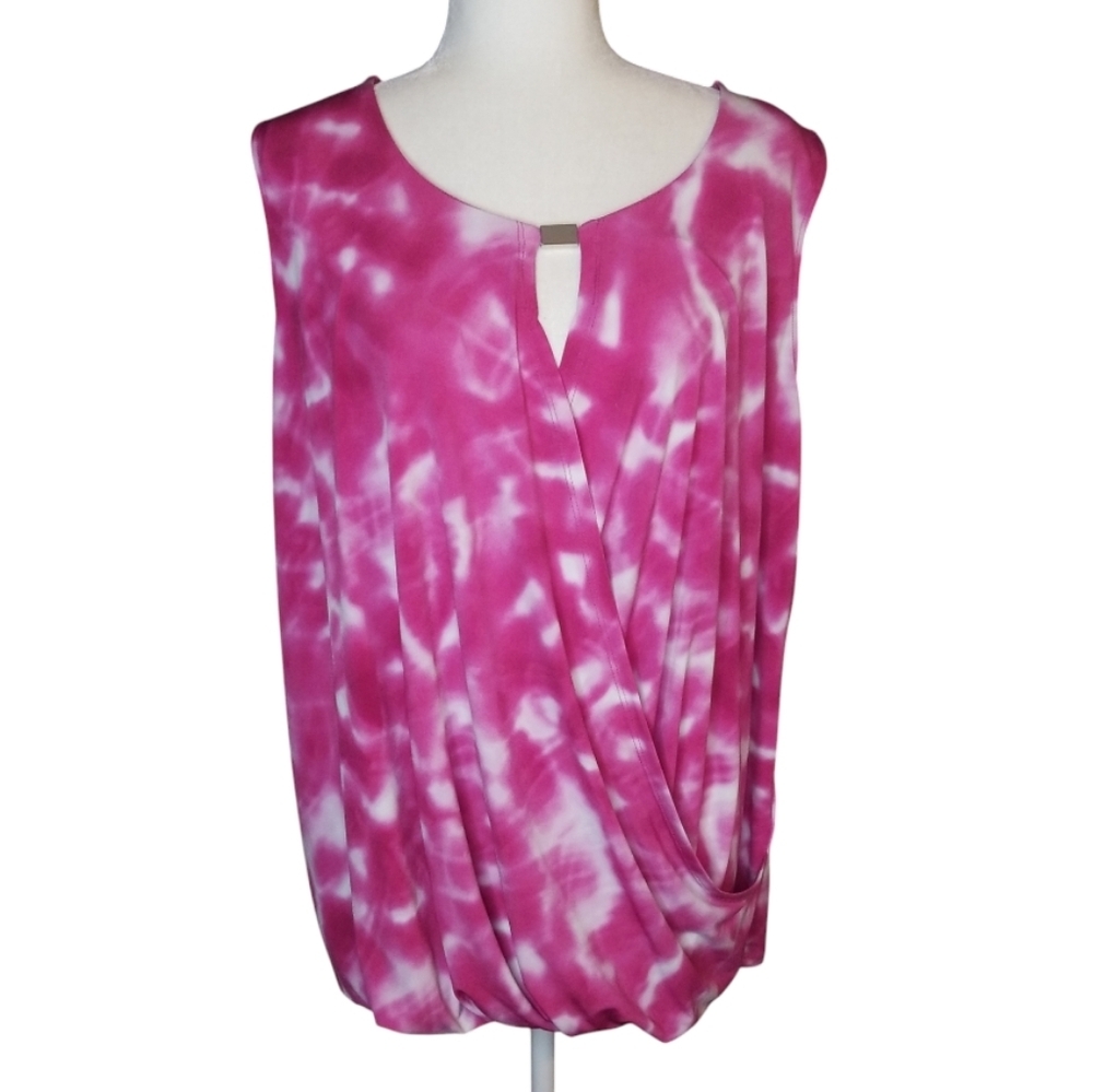 Calvin Klein Sleeveless Blouse Faux Crossover Pink and White Size 3X